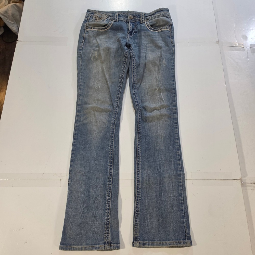 Grace in LA Womens 28 Bootcut Jeans Medium Wash Distressed Western Embroidered 9
